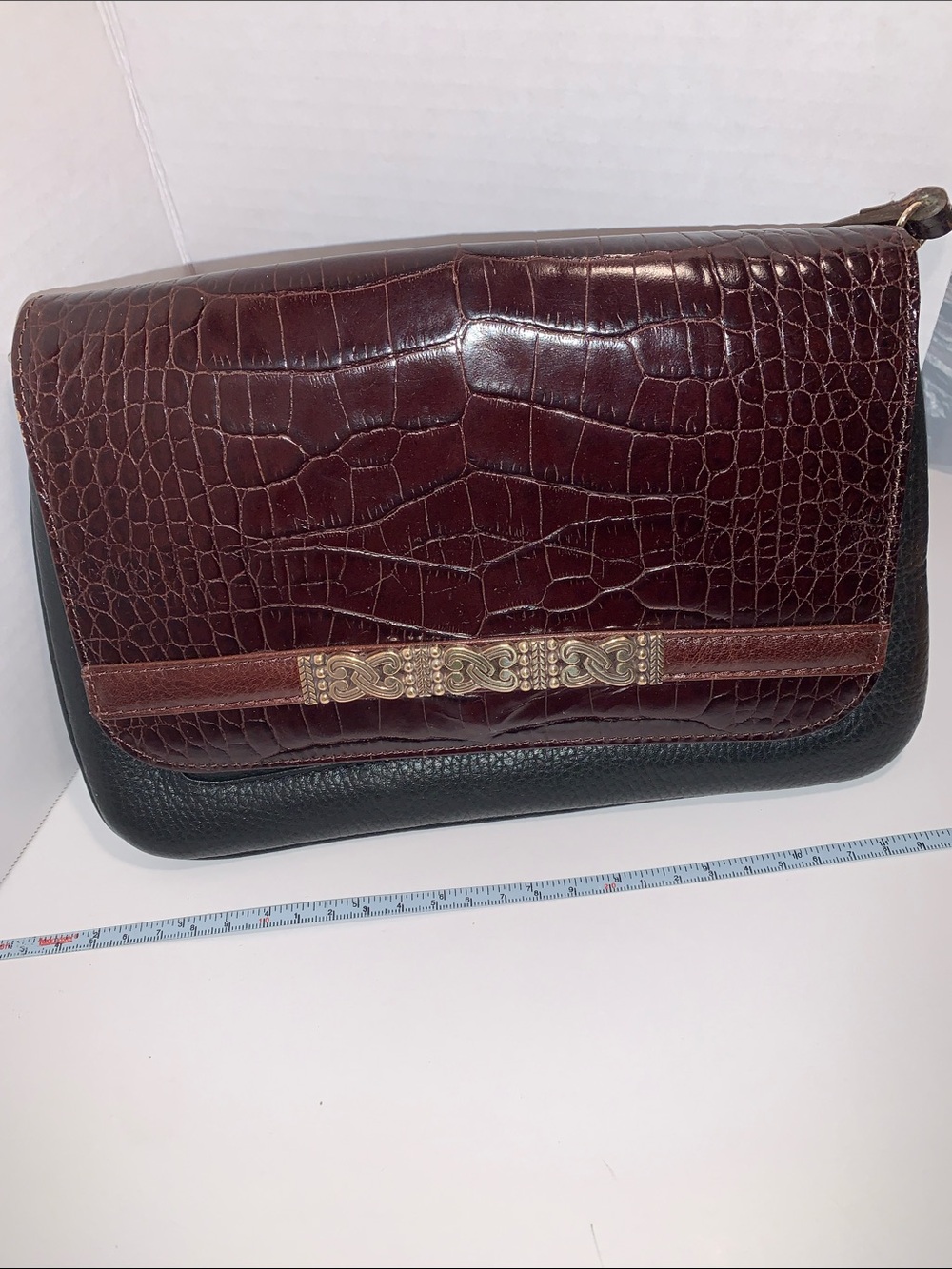 Brighton Croc-Embossed Leather Crossbody - Burgundy & Black and belt